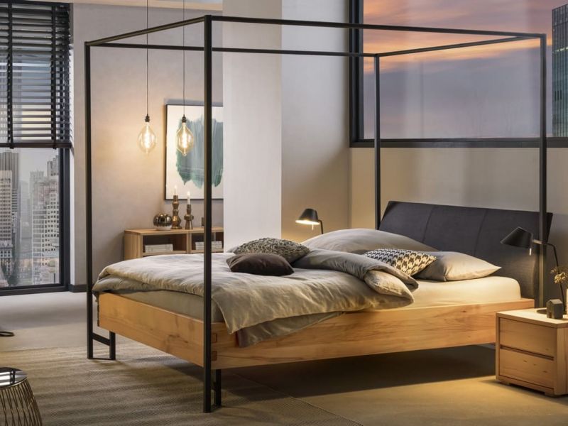 HASENA - Lit baldaquin en hêtre massif