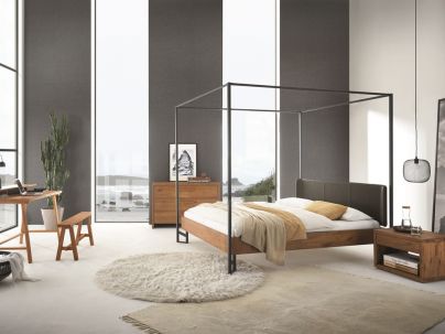 Lit baldaquin Cielo en chêne massif, Hasena fabricant Suisse. Meuble pour la chambre. Le Monde du Lit