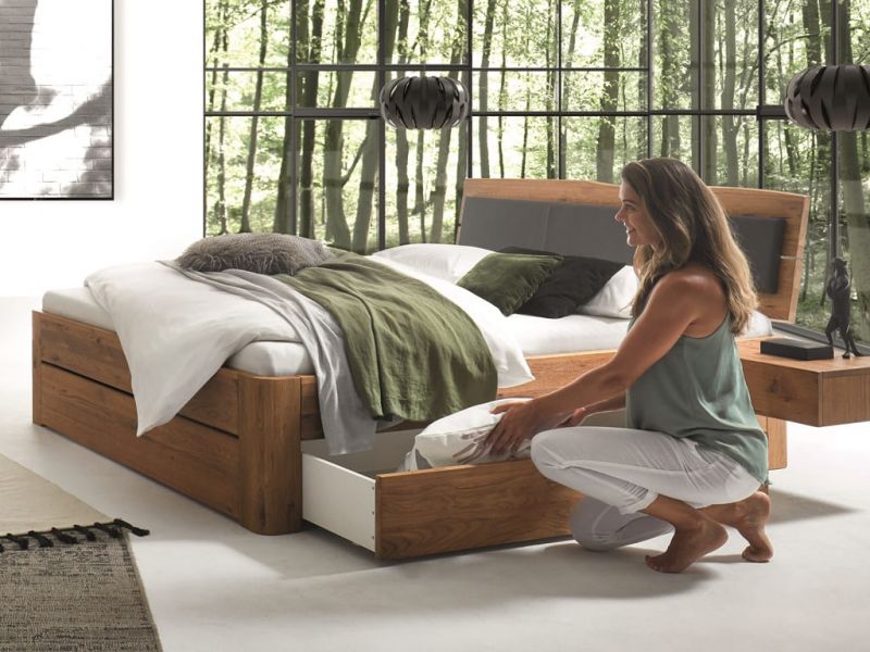 HASENA - Lit avec tiroirs en chêne massif