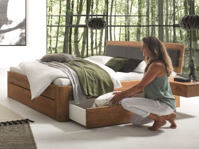 HASENA - Lit avec tiroirs en chêne massif