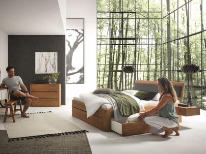 Lit Belluno en chêne massif, Hasena fabricant Suisse. Meuble pour la chambre. Le Monde du Lit