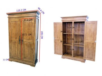 Armoire Rustic3 en hevea massif de qualité. Meuble en bois massif pour la chambre. Le Monde du Lit