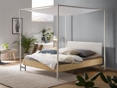 Lit baldaquin Bianco Ivio en bois de chêne massif haut de gamme | Le Monde du Lit