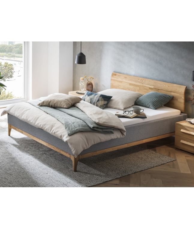 HASENA - Lit capitonné avec tête et pieds de lit en chêne massif