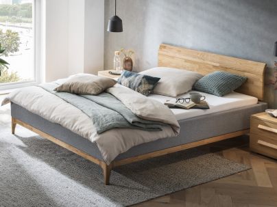 HASENA - Lit capitonné avec tête et pieds de lit en chêne massif