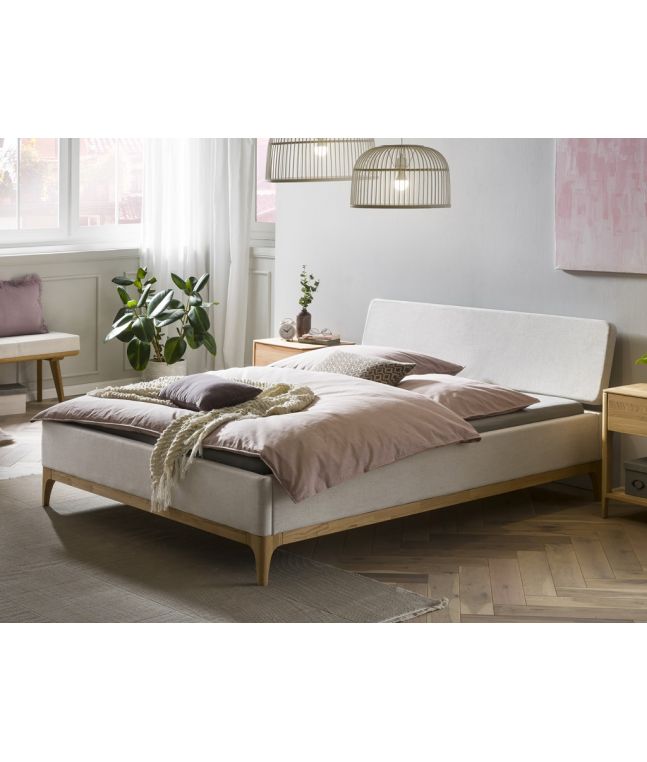 HASENA - Lit capitonné, pieds en chêne massif