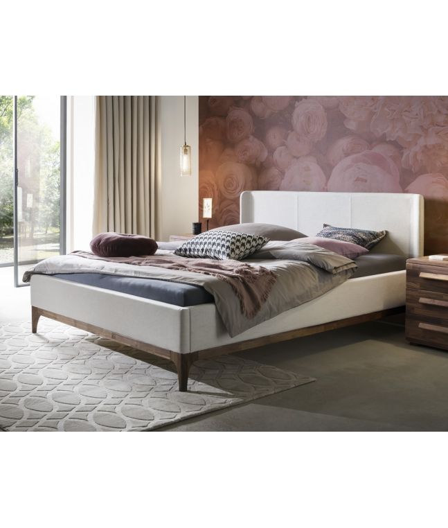 HASENA - Lit capitonné avec pieds de lit en noyer massif