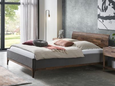 HASENA - Lit capitonné avec tête et pieds de lit en noyer massif