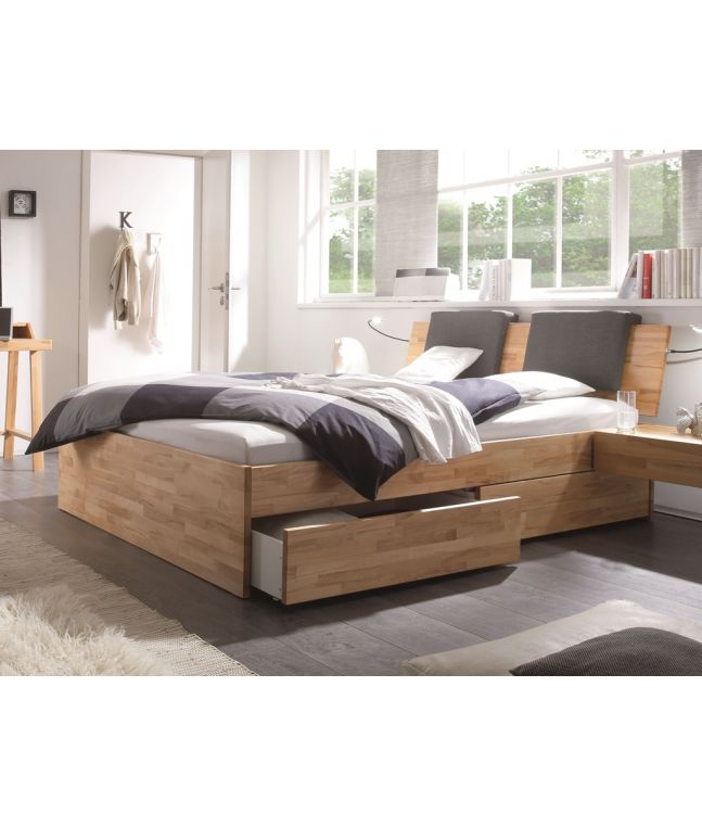 HASENA - Lit avec tiroirs en hêtre massif