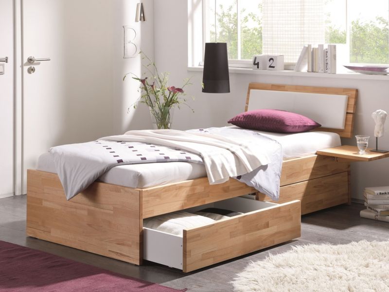 HASENA - Lit avec tiroirs en hêtre massif