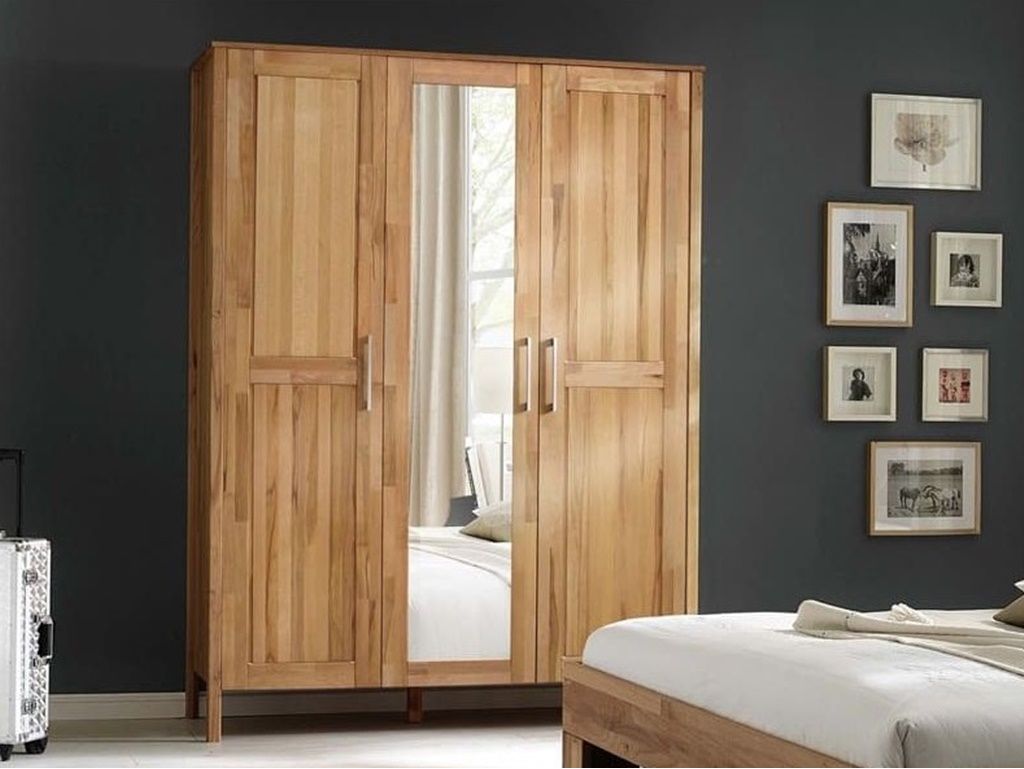 Armoire Malo personnalisable avec miroir 3 portes 156 cm en hêtre
