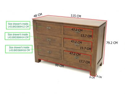 Commode Bangkok en hevea massif de qualité. Meuble en bois massif pour la chambre. Le Monde du Lit