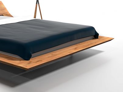 Lit Eridanus avec tête de lit inclinée avec coussins en chêne massif - Lit en bois - Le Monde du Lit