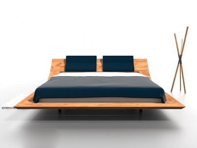 Lit Eridanus avec tête de lit inclinée avec coussins en chêne massif - Lit en bois - Le Monde du Lit