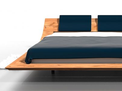 Lit Eridanus avec tête de lit inclinée avec coussins en chêne massif - Lit en bois - Le Monde du Lit