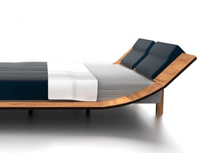 Lit Eridanus avec tête de lit inclinée avec coussins en chêne massif - Lit en bois - Le Monde du Lit