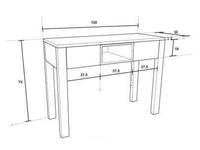 Dimensions de la coiffeuse Ara en bois