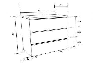 Dimensions de la commode Pégase en bois