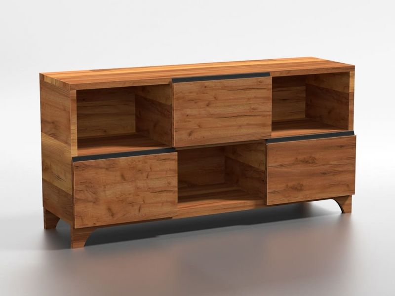 Commode Lacerta en chêne massif 3 niches, 3 tiroirs