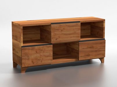 Commode Lacerta en chêne massif 3 niches, 3 tiroirs