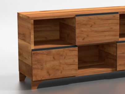 Zoom sur la finition du bois de la commode Lacerta