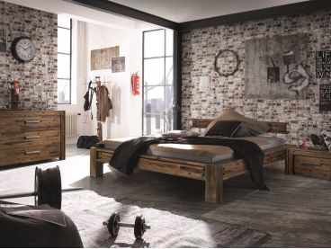 Lit San Luca en bois d'acacia massif style industriel