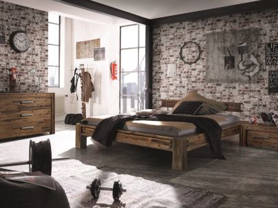 Lit San Luca en bois d'acacia massif style industriel