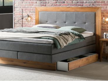 Lit boxspring Texas avec tiroirs en bois de chêne massif