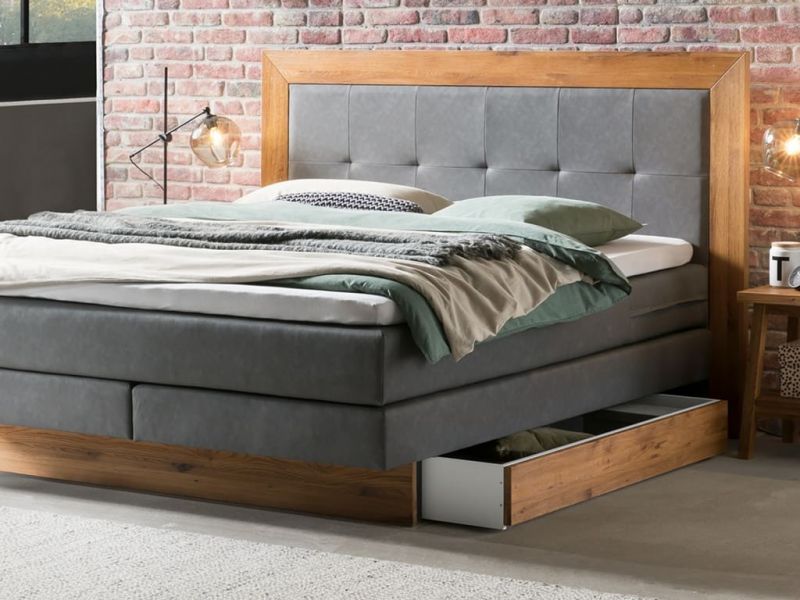 HASENA - Lit boxspring Texas avec tiroirs en bois de chêne massif HASENA - Lit boxspring Texas avec tiroirs en bois de chêne massif