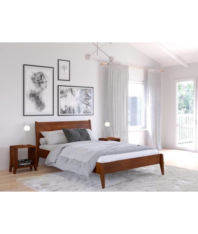 Lit Jasmin en hêtre massif teinté noyer