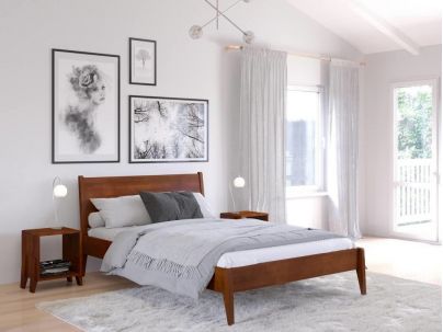 Lit Jasmin en hêtre massif teinté noyer