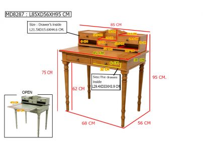 Secrétaire Campagne en hevea massif de qualité. Fabrication artisanale