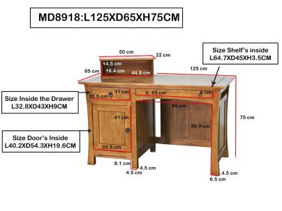 Bureau Lampang 2 en hevea massif de qualité. Fabrication artisanale.