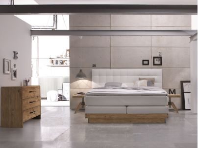 Lit boxspring Sogno en hêtre massif, Hasena fabricant Suisse. Meuble pour la chambre