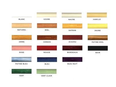 Echantillons teintes meubles en rotin. Bois massif de qualité.