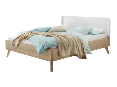 Lit Cadro Leno de style scandinave avec tête de lit rembourrée - Lit en bois de chêne massif - Le Monde du Lit