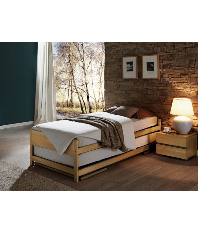 Lit gigogne Lido en hêtre naturel. Hasena fabricant Suisse. Meuble chambre. Le Monde du Lit