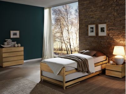 Lit gigogne Lido en hêtre naturel. Hasena fabricant Suisse. Meuble chambre. Le Monde du Lit