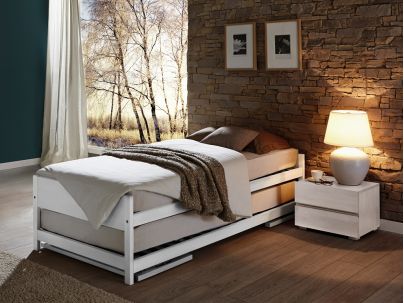 Lit gigogne Lido en hêtre blanc. Hasena fabricant Suisse. Meuble chambre. Le Monde du Lit