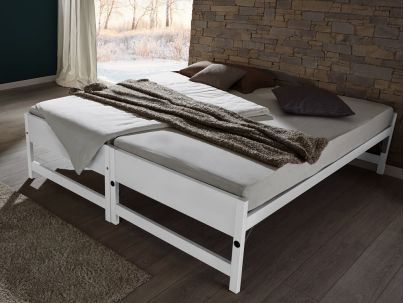 Lit gigogne Lido en hêtre blanc. Hasena fabricant Suisse. Meuble chambre. Le Monde du Lit