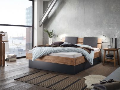 Lit Practico Vintage en chêne sauvage massif, Hasena fabricant Suisse. Meuble pour la chambre