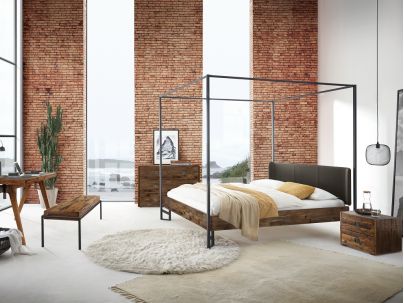 Lit baldaquin Duno en acacia massif, Hasena fabricant Suisse. Meuble pour la chambre. Le Monde du Lit