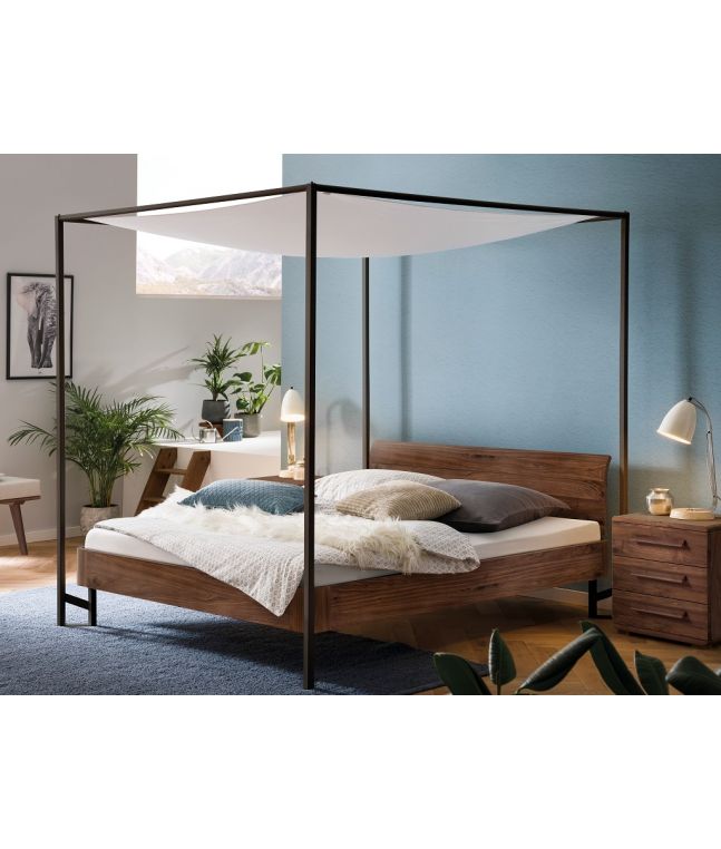 HASENA - Lit baldaquin en noyer massif