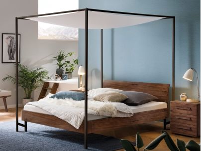 HASENA - Lit baldaquin en noyer massif