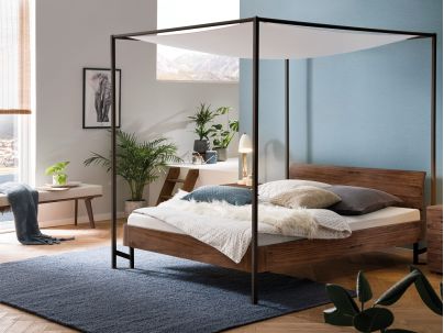 Lit Baldaquin Syma en noyer massif | Collection Fine Line | Le Monde du Lit