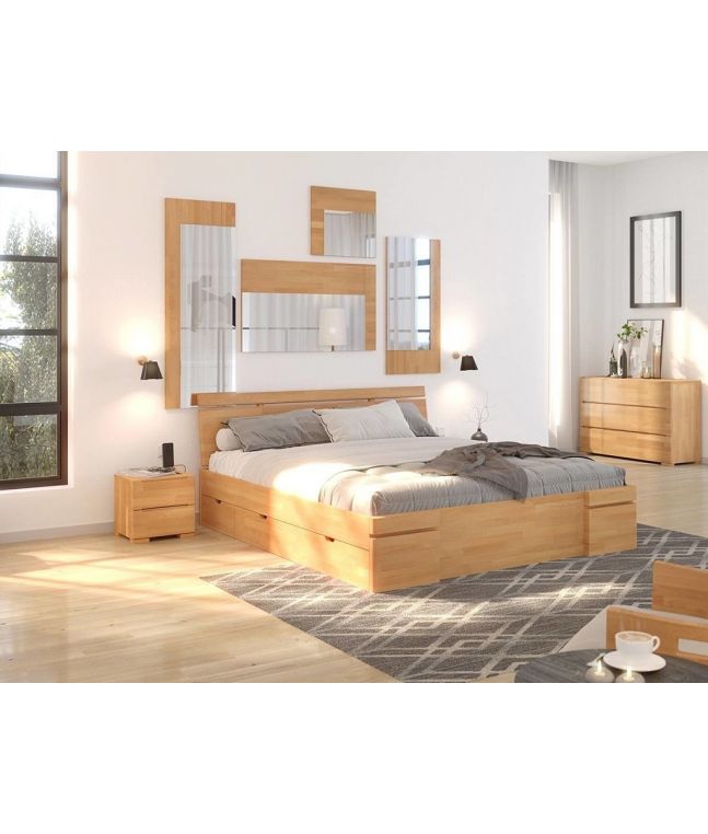 Lit Iris avec tiroirs en hêtre massif