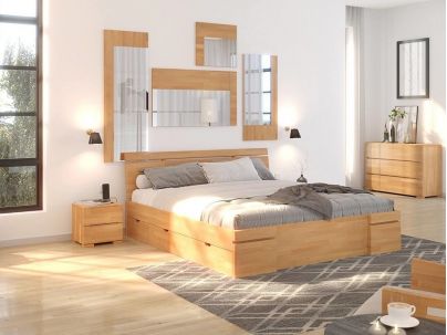 Lit Iris avec tiroirs en hêtre massif