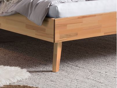 Lit Simono en hêtre massif avec tête de lit rembourrée - Lit en bois - Le Monde du Lit