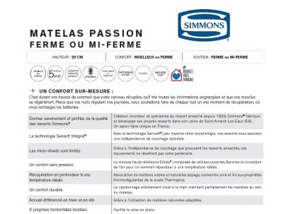 Matelas Passion, Marque Simmons - Fabrication Française. Le Monde du Lit