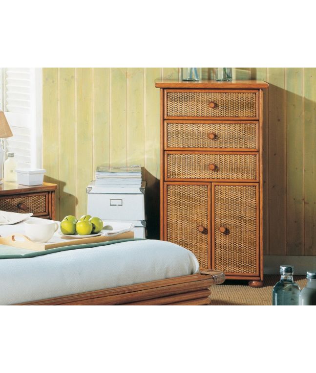 Chiffonnier Soria en rotin haut de gamme, meuble pour la chambre à coucher. Le Monde du Lit
